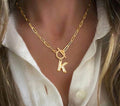 Stainless steel letter pendant  T-bar gold necklace