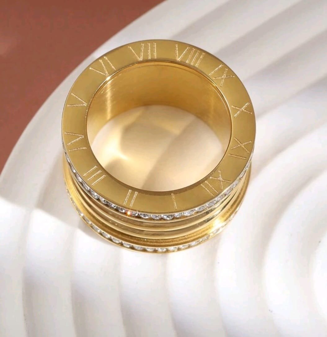 Stainless steel gold roman luxurious ring - 7