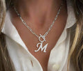 Large stainless steel letter pendant silver necklace