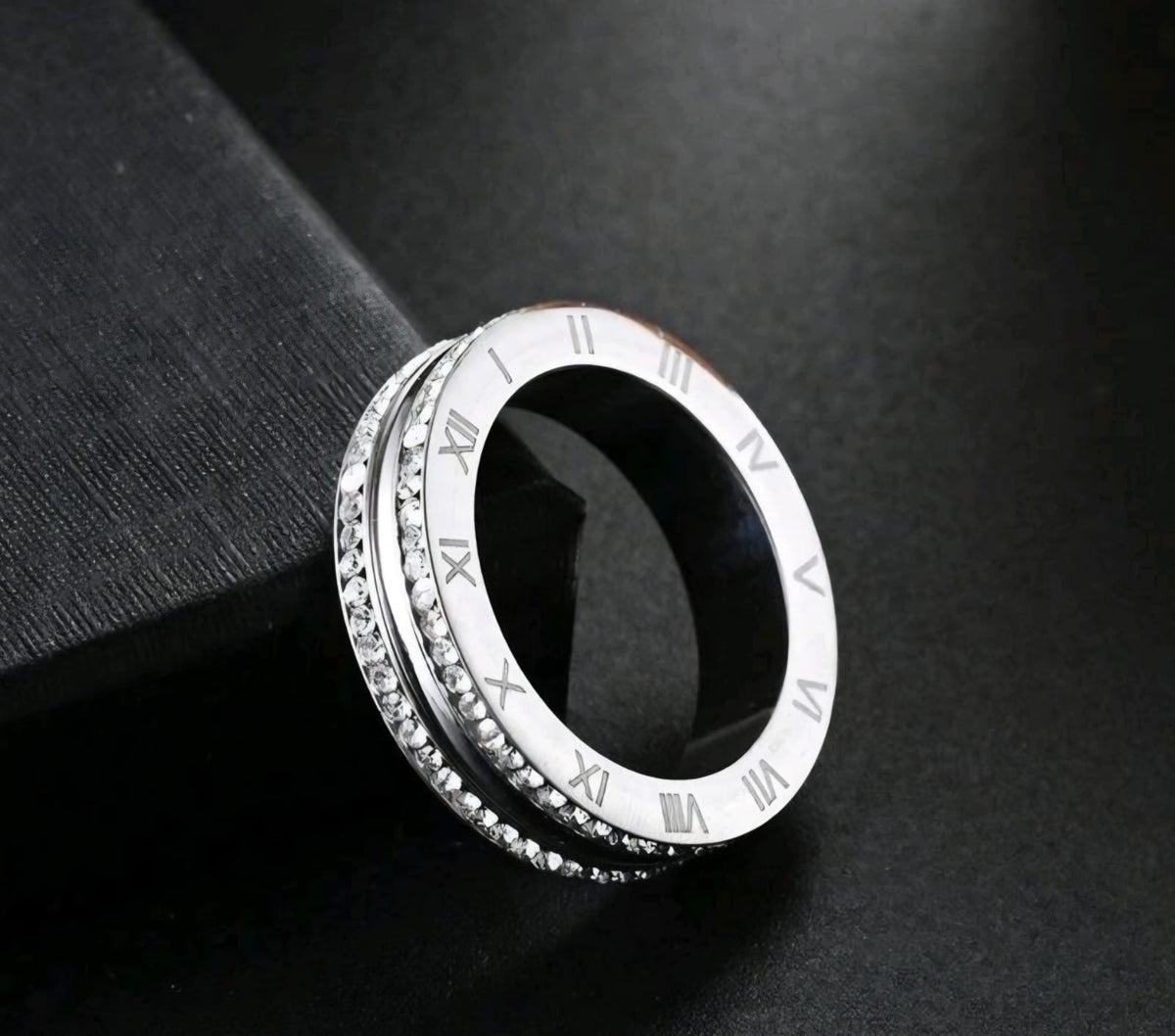 Stainless steel silver Roman numerals Non-fadding ring