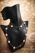 Stainless steel long dbl layer  gold and white Vancleve necklace