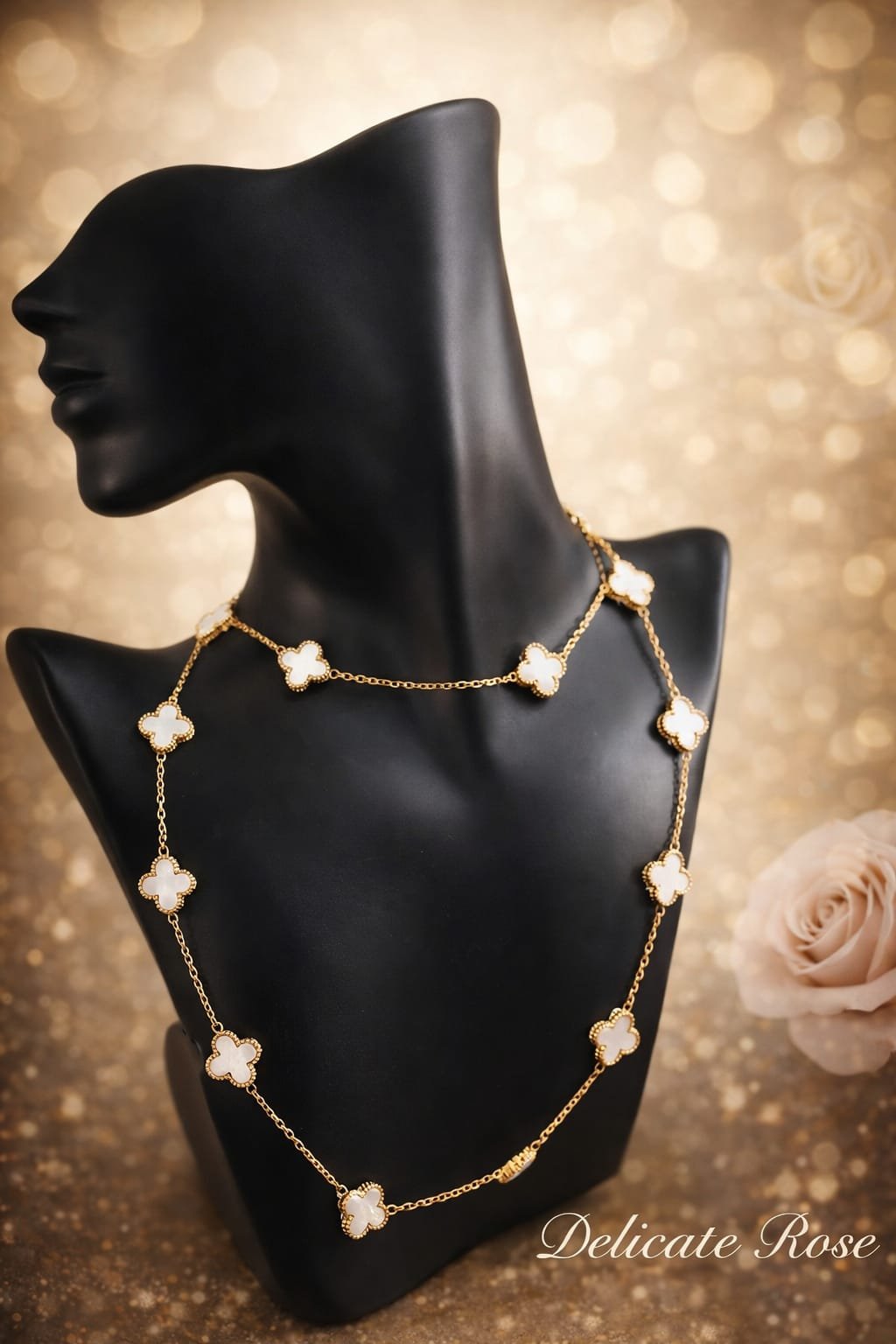 Stainless steel long dbl layer  gold and white Vancleve necklace