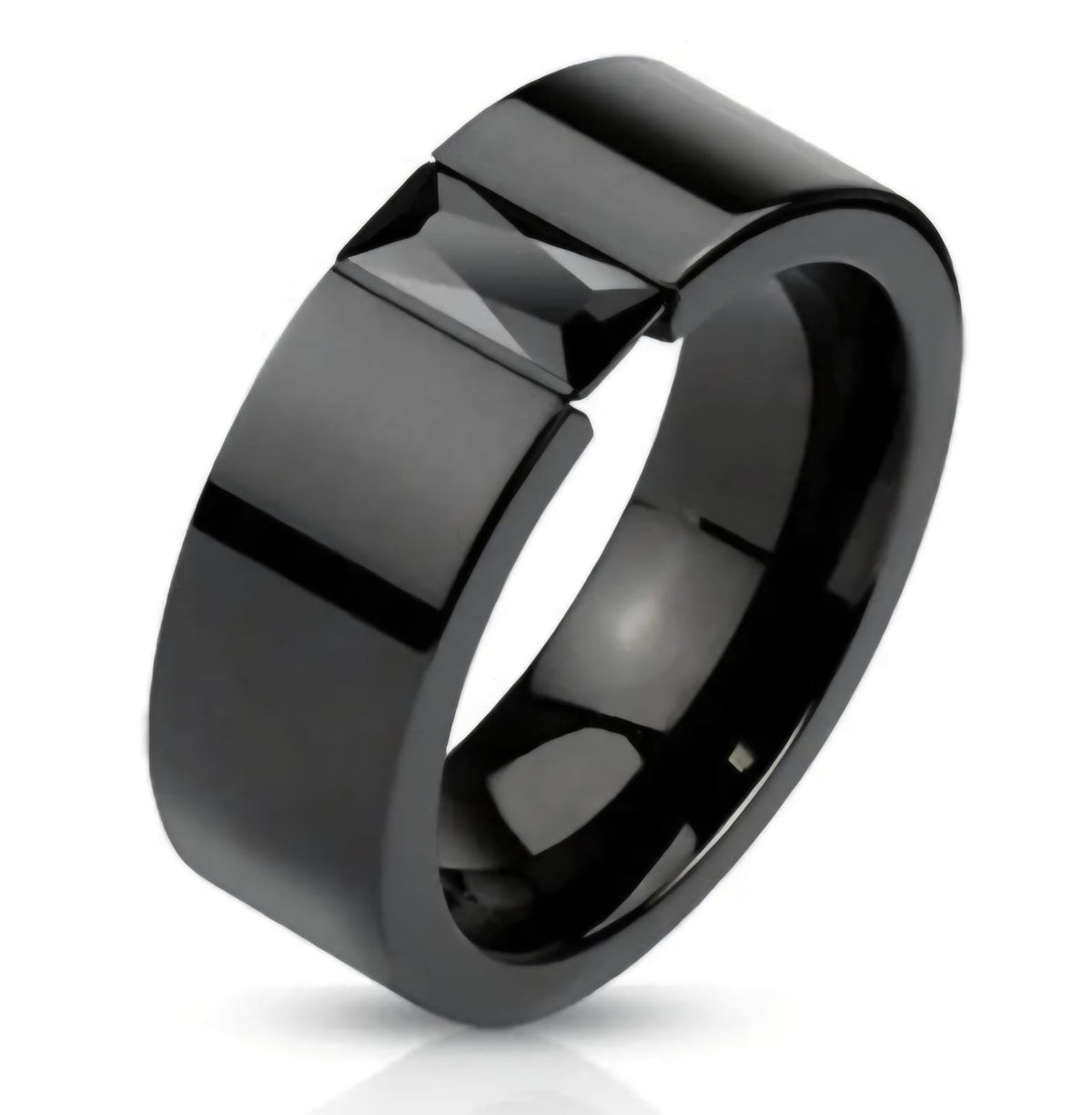 Stainless Steel Black Synthetic Zicronia Gem Mosaics Men's Ring