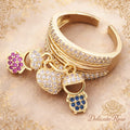 1pc 18k Gold Plated Copper Open Ring With Heart Shaped Zicronia And Cross