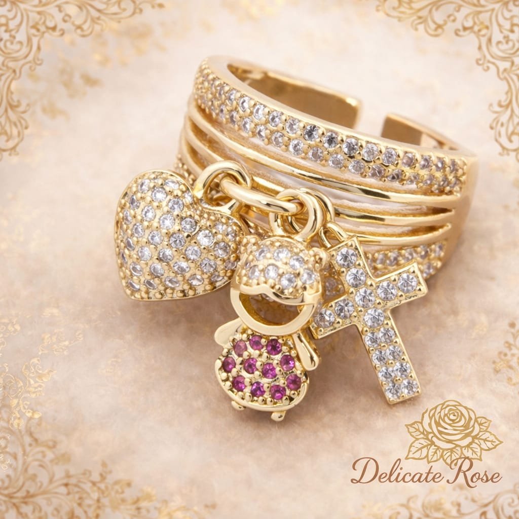 1pc 18k Gold Plated Copper Ring With Cubic Zicronia