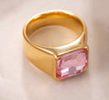 Stainless steel gold pinl stone ring size 6