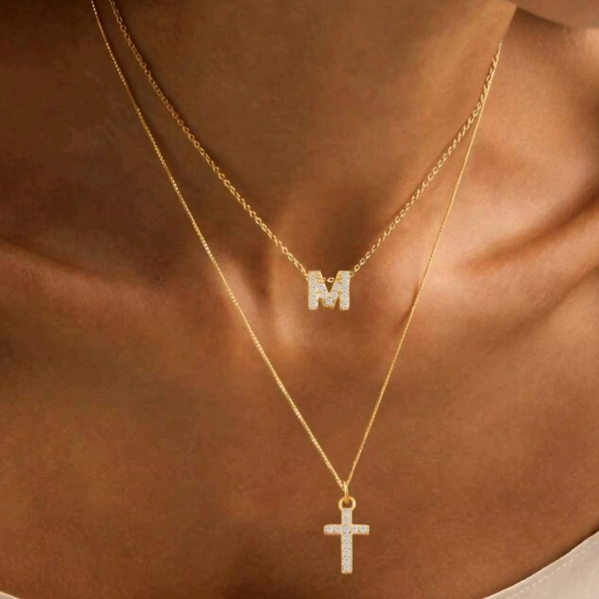 Stainless steel initual letter D double necklace
