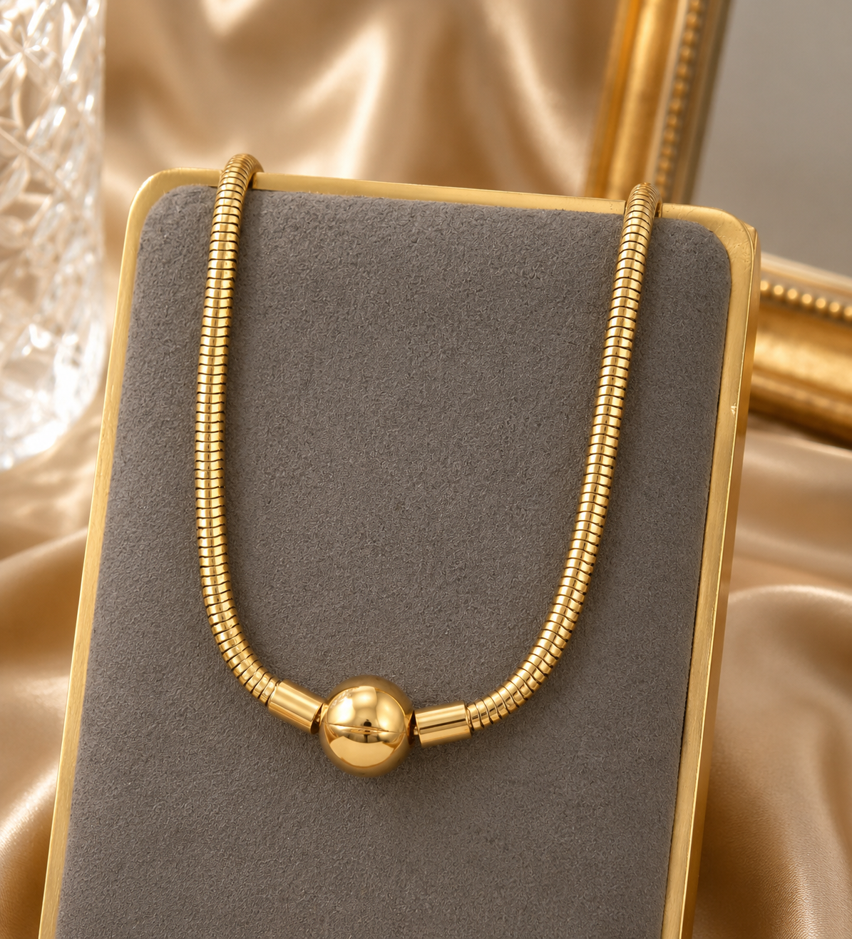 Stainless steel golden snake bone necklace