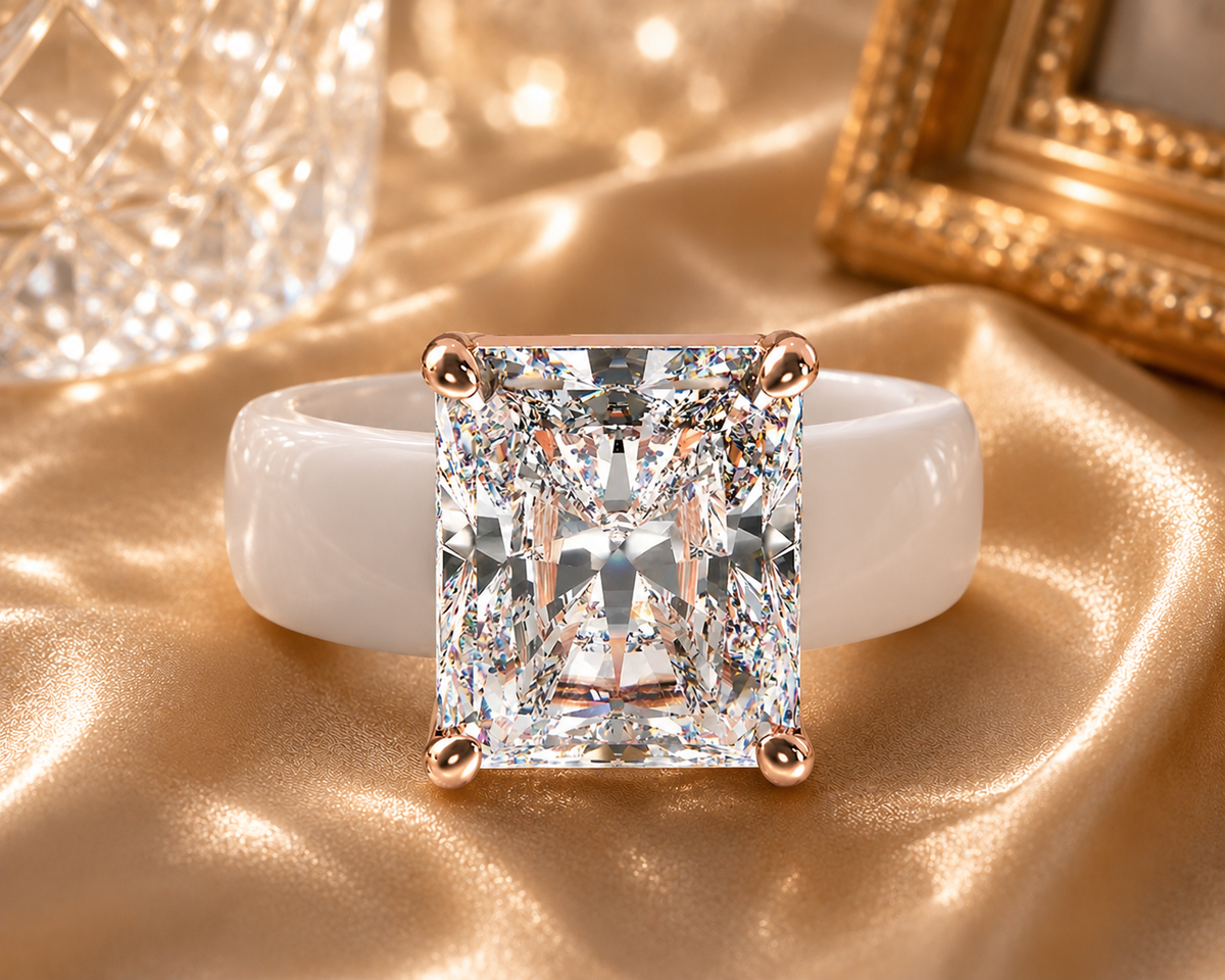 White rubber ring with golden square cubic.  Great for exercise and traveling