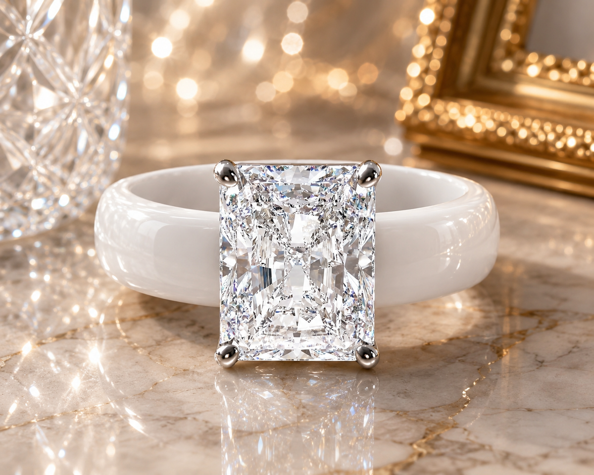 White rubber ring with silver square cubic . Great for exercise and traveling