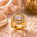 Golden stainless steel ring with pink stone size 8