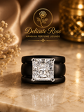 3 Layerd black wedding band with silver stone