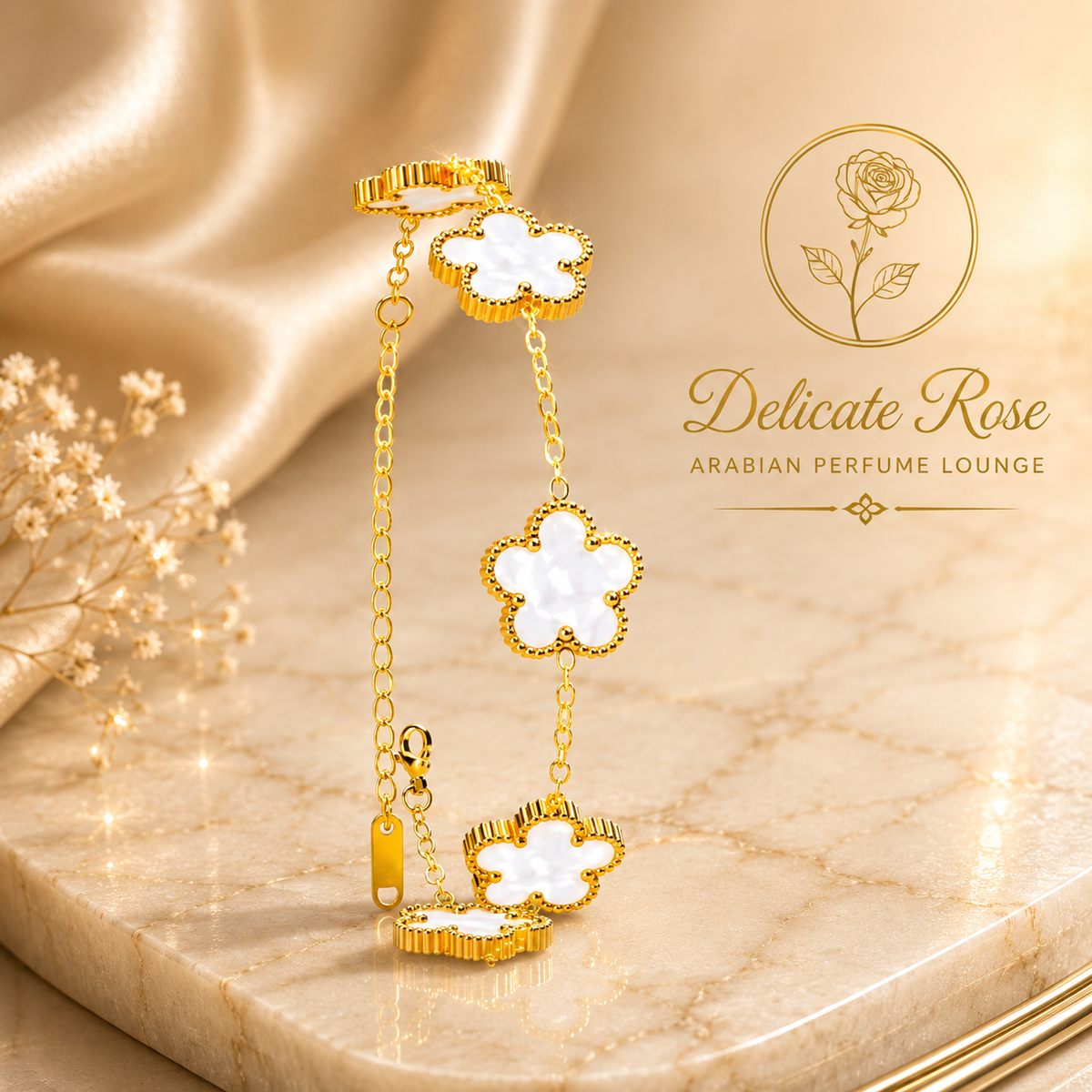 Stainless steel gold bracelet with white vancleves