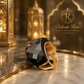 Stainless steel gold ring with black stone size 8
