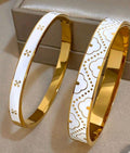 18K gold plated stainless steel Vintage white enamel clover bangle set
