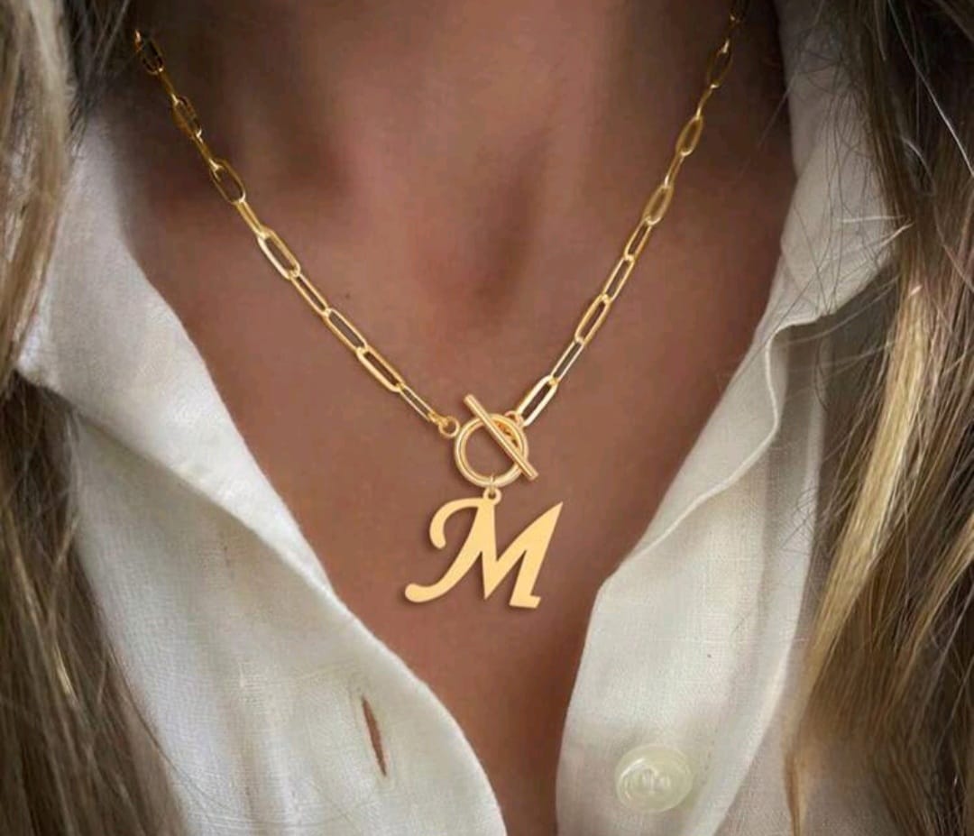 Large letter pendant necklace. Classic stainless steel