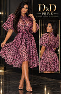 Pink Leopard Print Chiffon Midi Dress