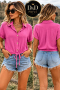 Pink Solid Color Short Sleeve