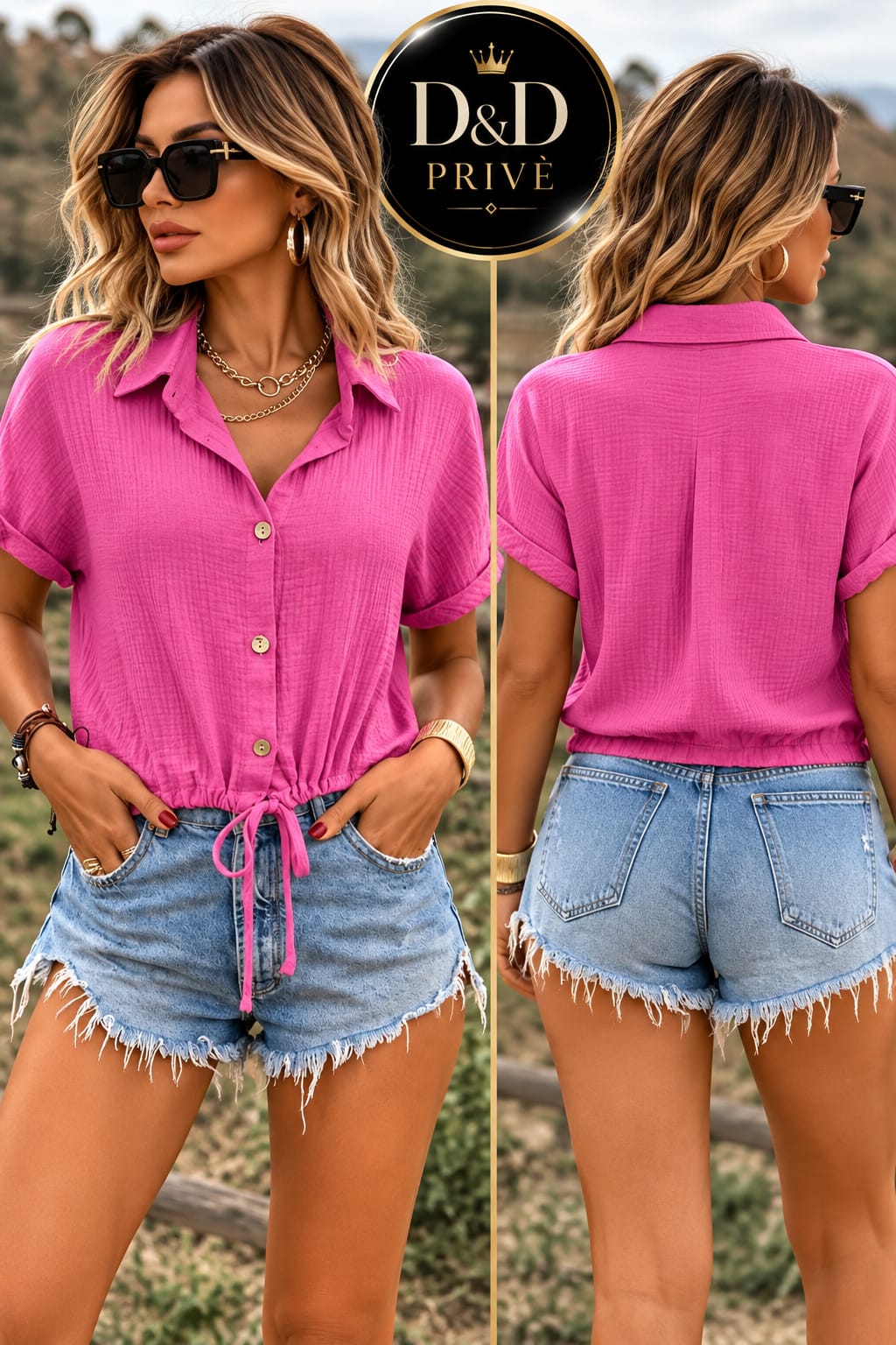 Pink Solid Color Short Sleeve