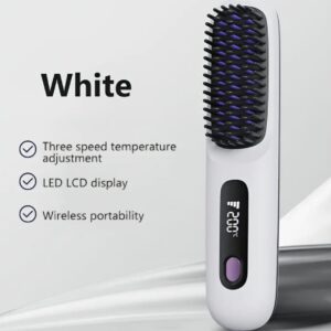 Wireless Hair straightner brush with LCD display white