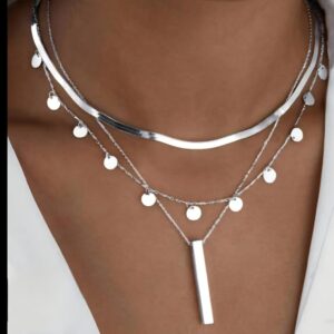 304 high quality stainless steel 3 pcs silver necklace